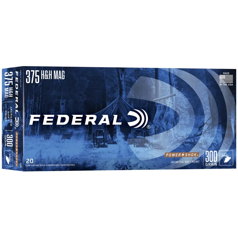 Federal Power-Shok .375 Holland & Holland Magnum 300 Grain Jacketed Soft Point Rifle Ammo 375B