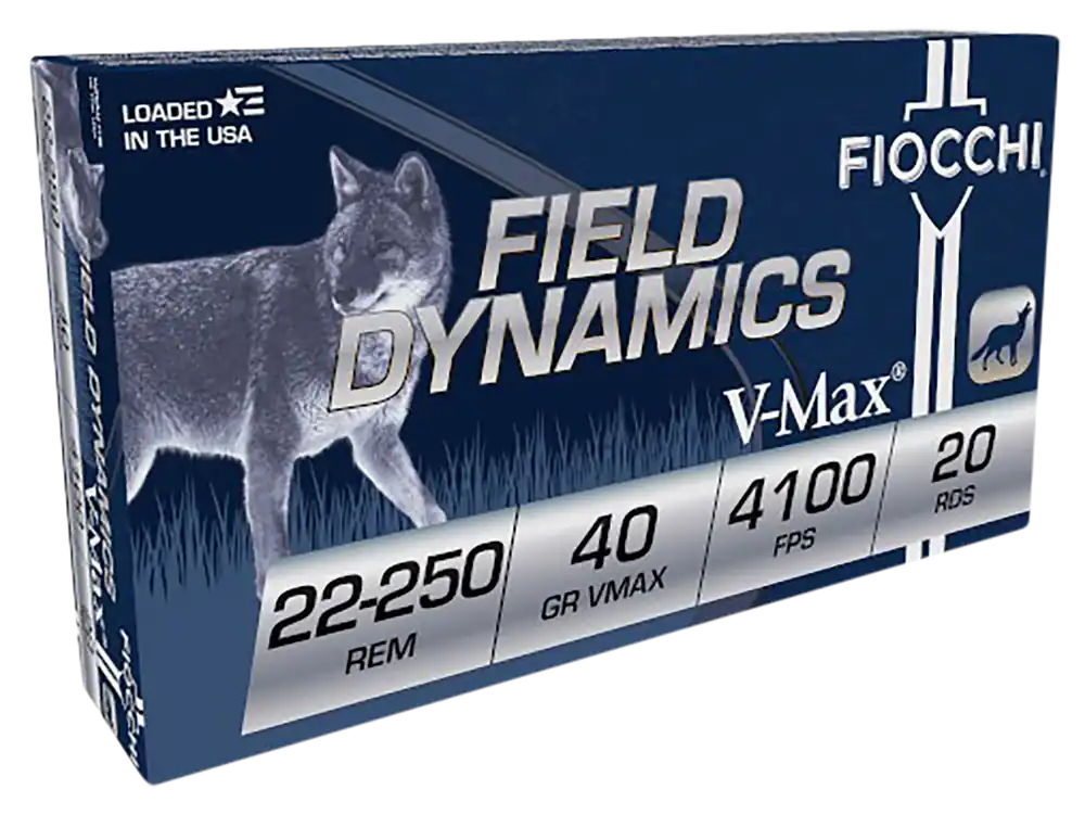 Fiocchi Field Dynamics 22-250 Remington 40gr Hornady V-Max Polymer Tip Ammo 22250HVB