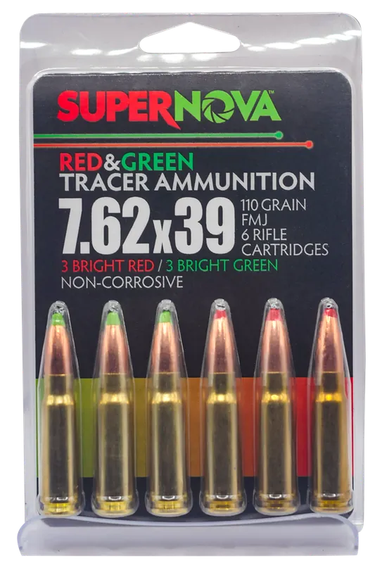 Piney Mountain Ammunition Supernova 7.62x39mm Red/Green Tracer 110gr Full Metal Jacket 6ct PMSN762MP