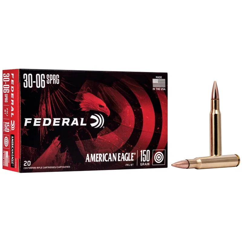 Federal American Eagle .30-06 Springfield 150gr FMJ Boat Tail Rifle Ammo 20rd Box AE3006N