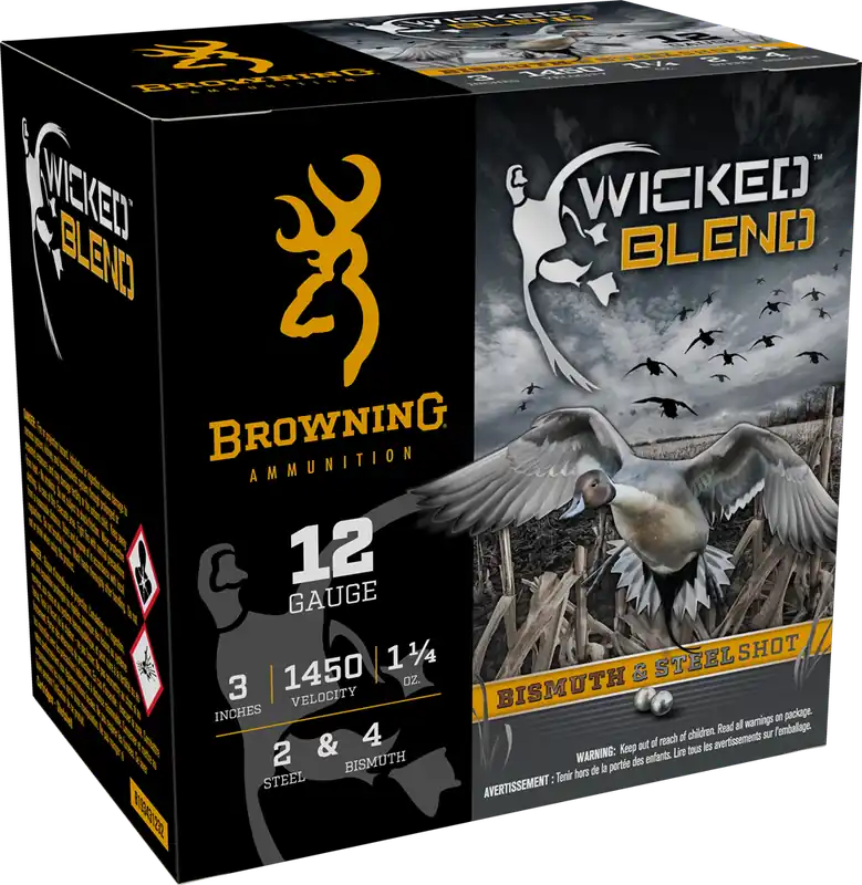 Browning Ammo Wicked Blend 12 Gauge 3in 1-1/4oz 2 Steel/ 4 Bismuth Waterfowl Loads B193431232