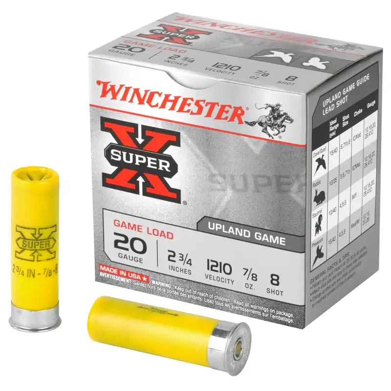 Winchester Ammunition Super-X Game Load 20 Gauge 2-3/4in 8 Lead Shot 7/8oz 1210fps XU208