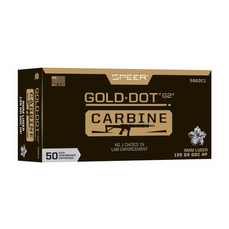 Speer Gold Dot Carbine 9mm Luger 135 Grain Hollow Point Ammo, 50-Round Box 59GDC1