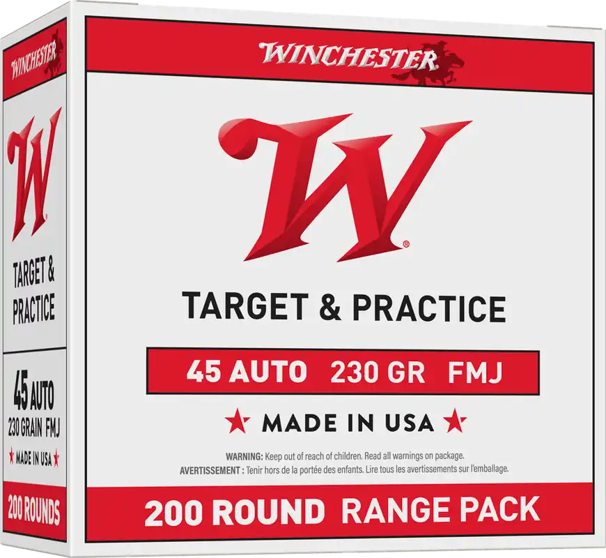 Winchester Ammo USA White Box .45 ACP 230gr Full Metal Jacket Range Pack 200 Rounds USA45W
