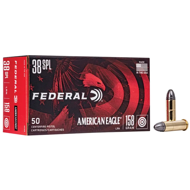 Federal American Eagle .38 Special 158 Grain Lead Round Nose Handgun Ammo, 50 Rounds AE38B
