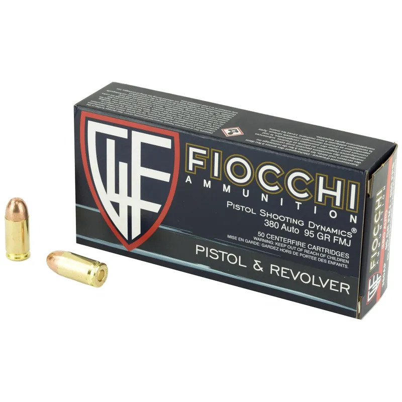 Fiocchi Ammunition .380 ACP 95 Grain FMJ Range & Target Handgun Ammo, 50 Rounds 380AP