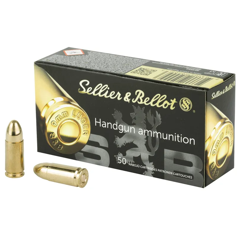 Sellier & Bellot 9mm Luger 124gr Full Metal Jacket Handgun Ammo, 50/1000 SB9B