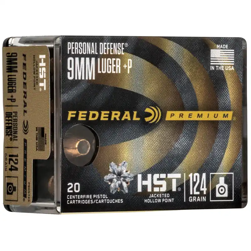 Federal Premium Personal Defense HST 9mm Luger +P 124 Grain Jacketed Hollow Point 20rd Box P9HST3S
