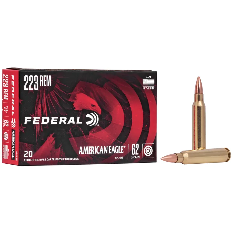 Federal American Eagle .223 Remington 62gr FMJ Boat Tail Rifle Ammo 20 Rounds AE223N