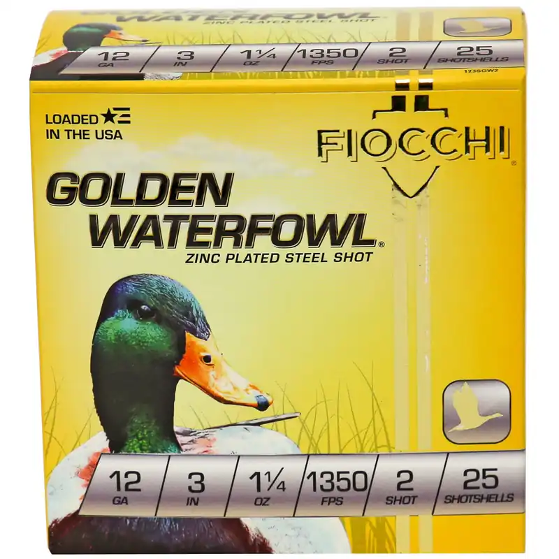 Fiocchi Ammunition Golden Waterfowl 12 Gauge 3in 2 Zinc-Plated Steel 25/Box 123SGW2