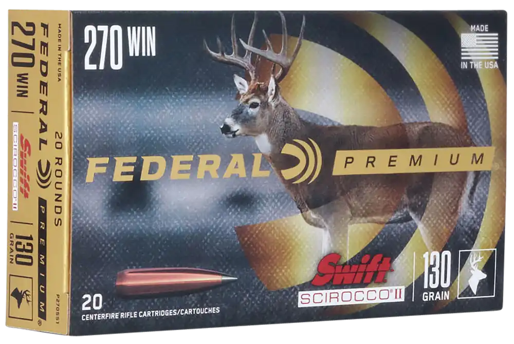 Federal Premium .270 Winchester 130gr Swift Scirocco II Polymer Tip Rifle Ammo 20 Rounds P270SS1