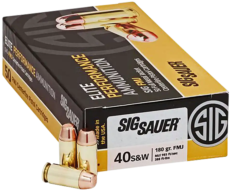 Sig Sauer Elite Ball .40 S&W 180gr FMJ Training Ammo, 50 Rounds/Box (20/Case) E40SB250