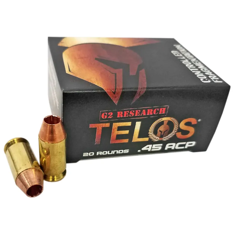 G2 Research Telos .45 ACP 160gr Lead-Free Solid Copper Handgun Ammo, 20rd Box G00629