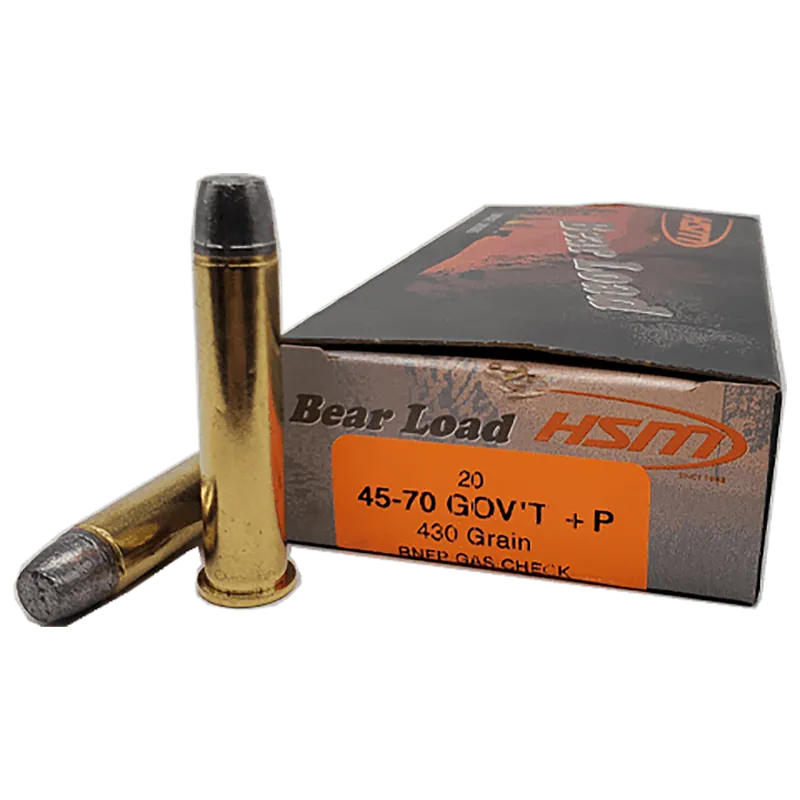 HSM Bear Load 45-70 Government +P 430gr Round Nose Flat Point Hunting Ammo, 20rd Box 457012N