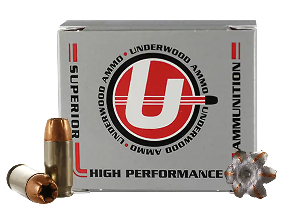 Underwood Ammo .45 ACP +P 230gr Jacketed Hollow Point Ammo, Nickel-Plated Brass Case, 20rd Box 334