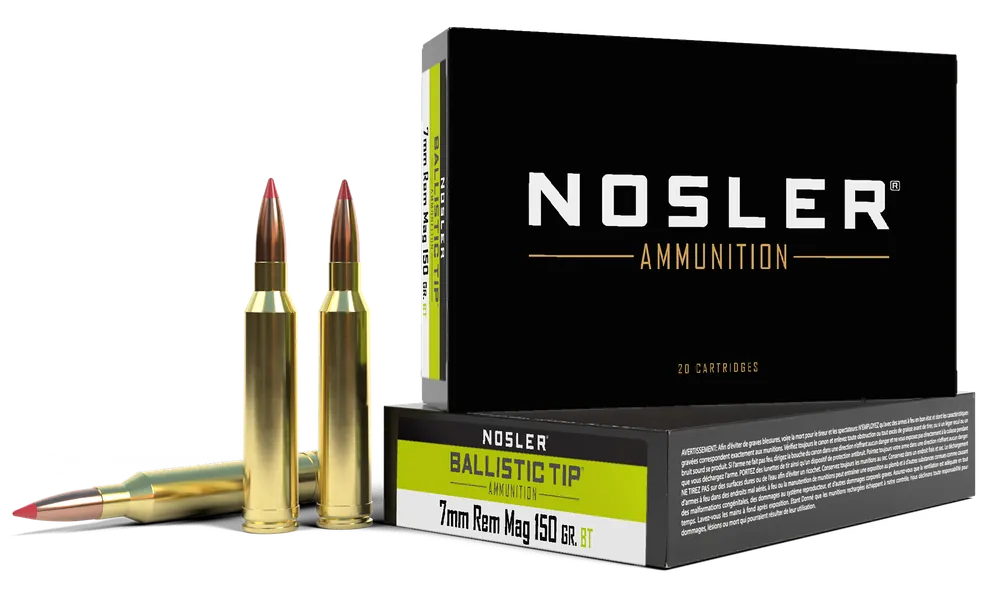 Nosler Ballistic Tip Hunting 7mm Remington Magnum 150 Grain Spitzer Rifle Ammo, 20rd 40045