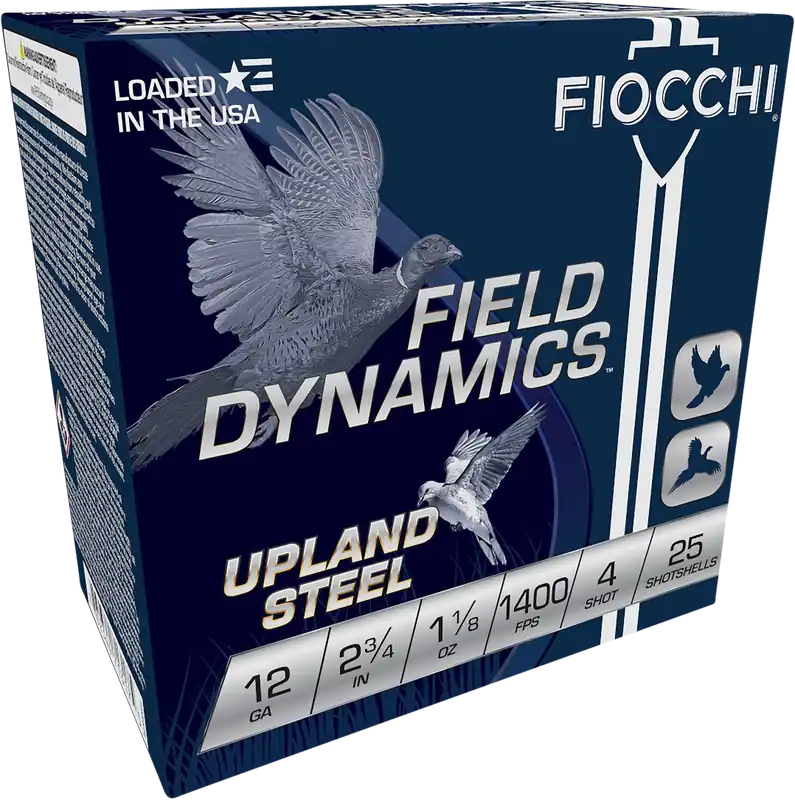 Fiocchi Field Dynamics Upland Steel 12 Gauge 2 3/4 inch 1 1/8 ounce 4 Shot Shotshells 12HVST4