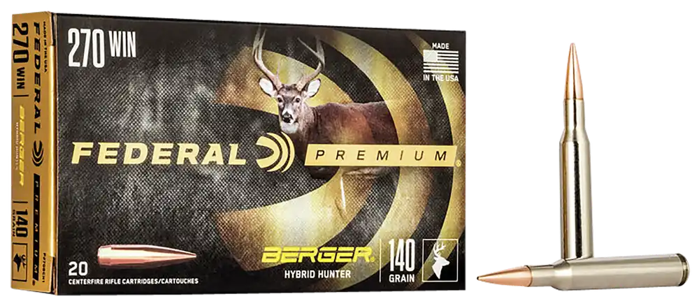 Federal Premium Berger Hybrid Hunter .270 Win 140gr Rifle Ammo, 20 Rounds/Box P270BCH1
