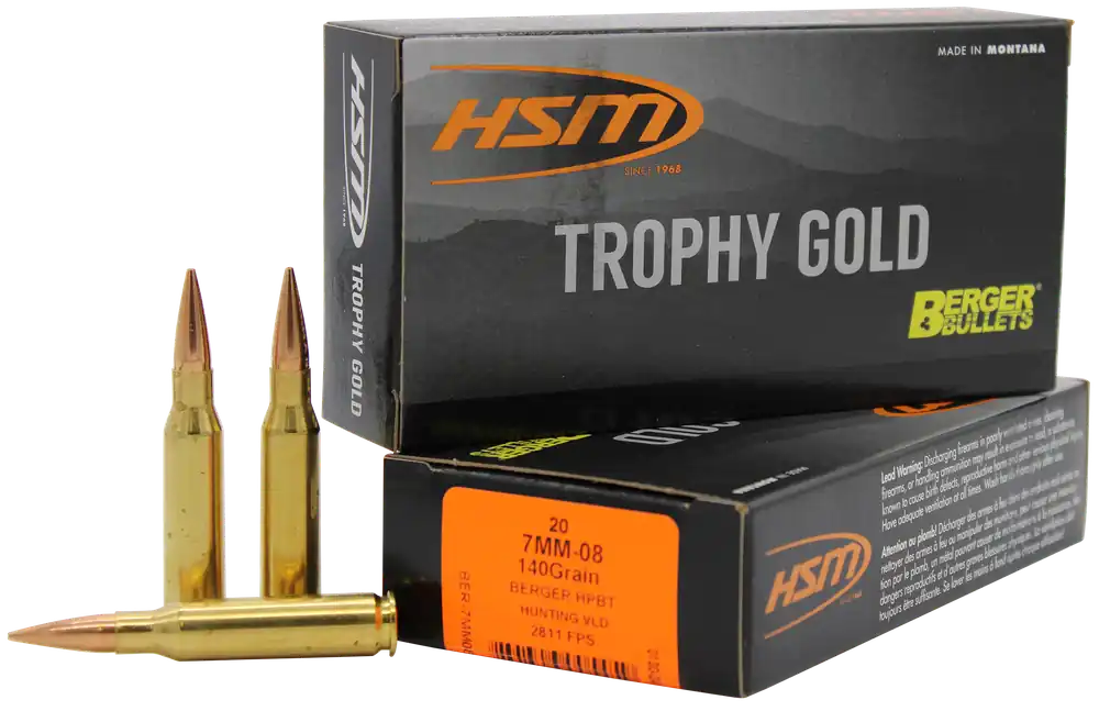 HSM Trophy Gold Extended Range 7mm-08 Rem 140gr Berger Hunting Very Low Drag HPBT Ammo (20) 7MM08140VLD