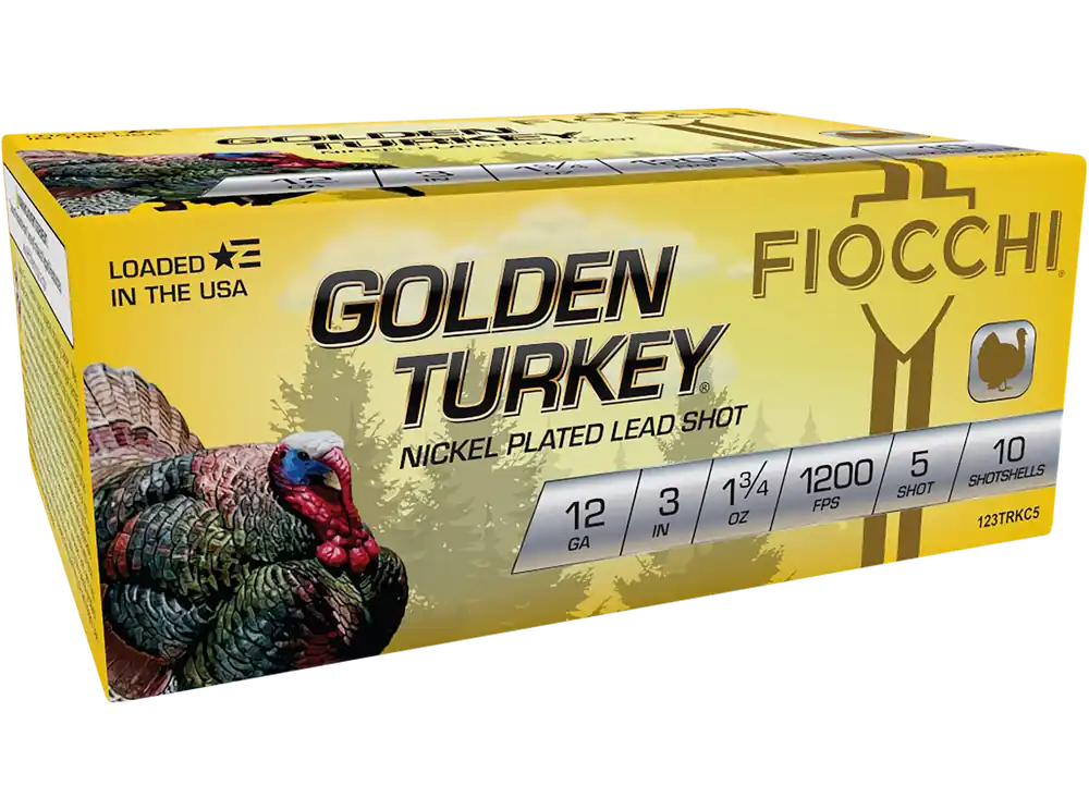 Fiocchi Golden Turkey 12 Gauge 3in 1-3/4oz 5 Nickel-Plated Lead Shotshells 123TRKC5