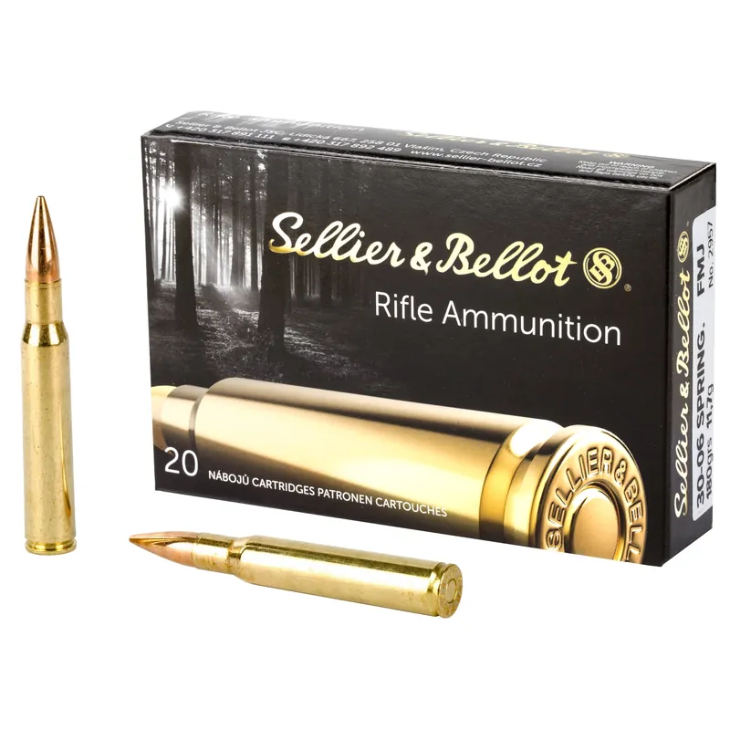 Sellier & Bellot .30-06 Springfield 180 Grain Full Metal Jacket Rifle Ammo, 20-Round Box SB3006A
