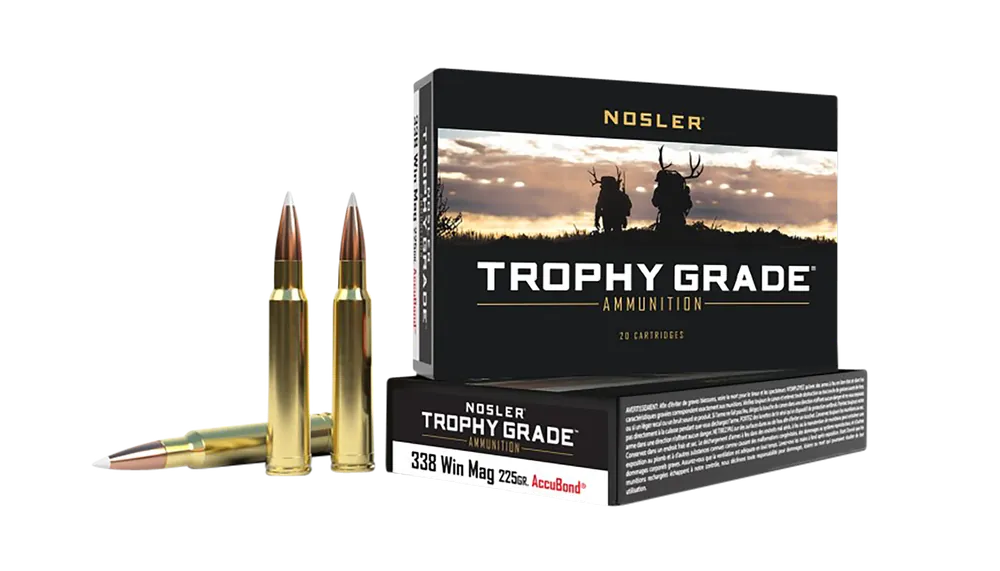 Nosler Trophy Grade .338 Winchester Magnum 225 Grain AccuBond Brass Centerfire Rifle Ammo 60074