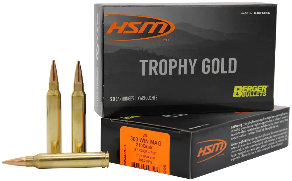 HSM Trophy Gold Extended Range 300 Winchester Magnum 210gr Berger Hunting VLD Ammo 300WM210VLD