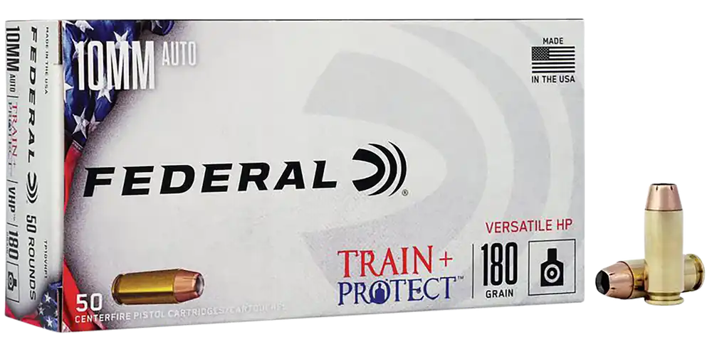 Federal Train + Protect 10mm Auto 180 Grain Versatile Hollow Point Handgun Ammo 50rd TP10VHP1