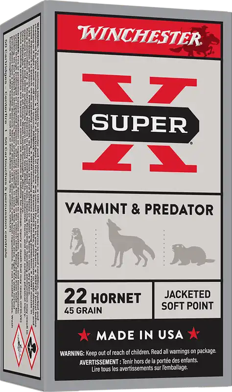Winchester Super-X .22 Hornet 45gr Jacketed Soft Point Rifle Ammo, 50 Rounds X22H1