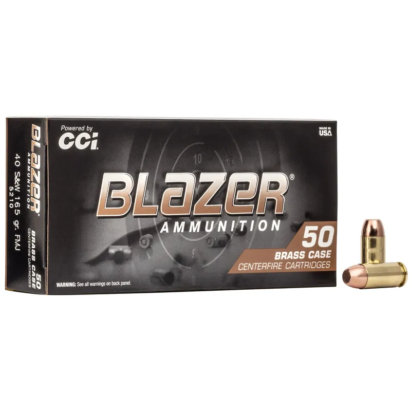 Blazer Ammunition Brass .40 Smith & Wesson 165 Grain Full Metal Jacket Ammo, 50 Rounds 5210