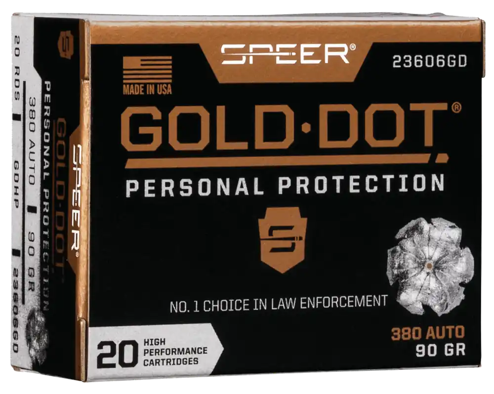 Speer Gold Dot Personal Protection .380 Auto 90gr Hollow Point Ammo, 20 Rounds per Box 23606GD