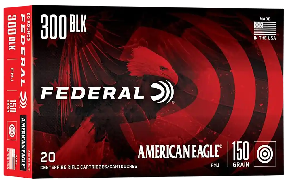 Federal American Eagle .300 Blackout 150gr FMJ Boat Tail Rifle Ammo, 20rd Box AE300BLK1