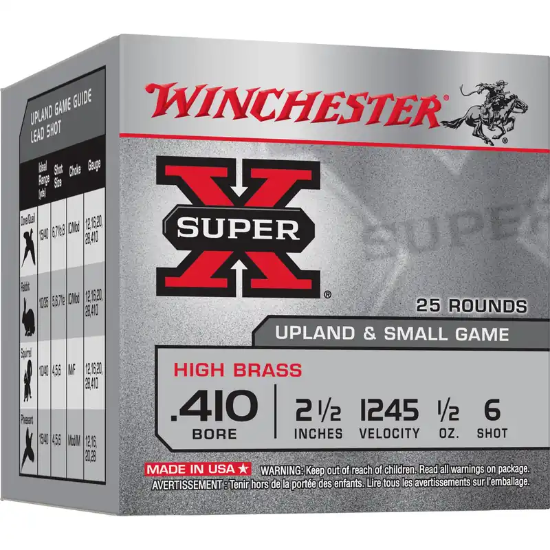 Winchester Super-X High Brass .410 Gauge 2.5in 6 Lead Shot 1/2 oz 25-Round Box X416