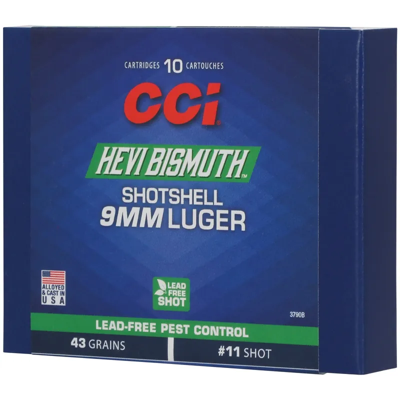 CCI HEVI-Bismuth 9mm Luger Lead-Free Shotshell Ammo, 11 Shot 43 Grain 10-Round Box 3790B