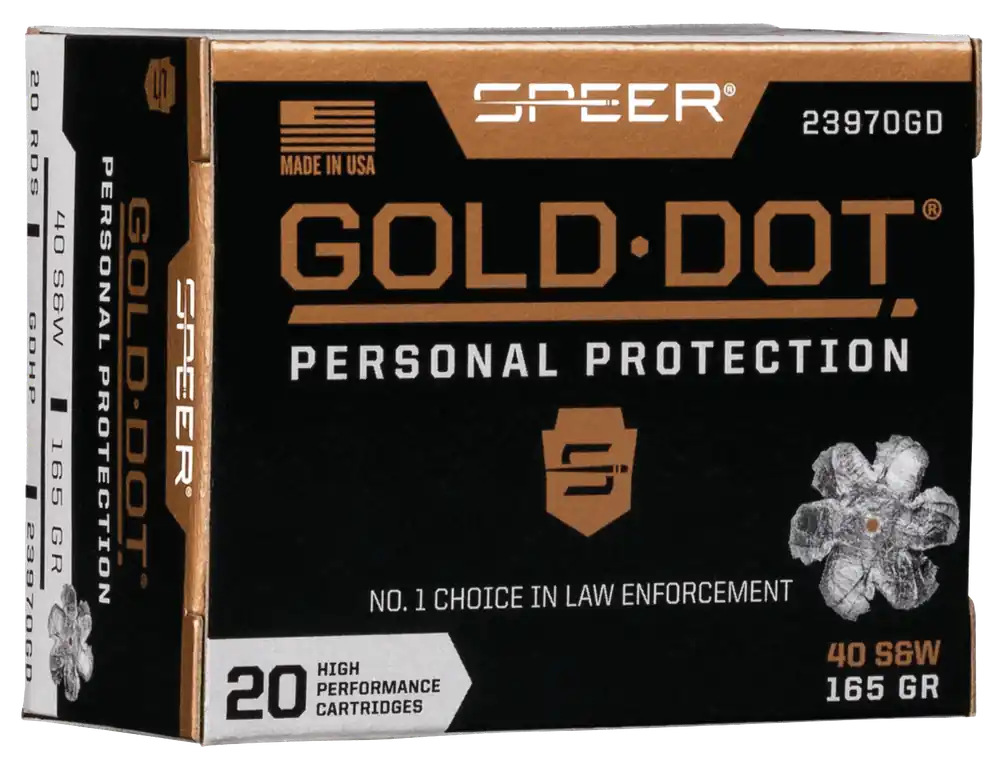 Speer Ammo Gold Dot Personal Protection .40 S&W 165gr Hollow Point Nickel-Plated Brass 20rd 23970GD