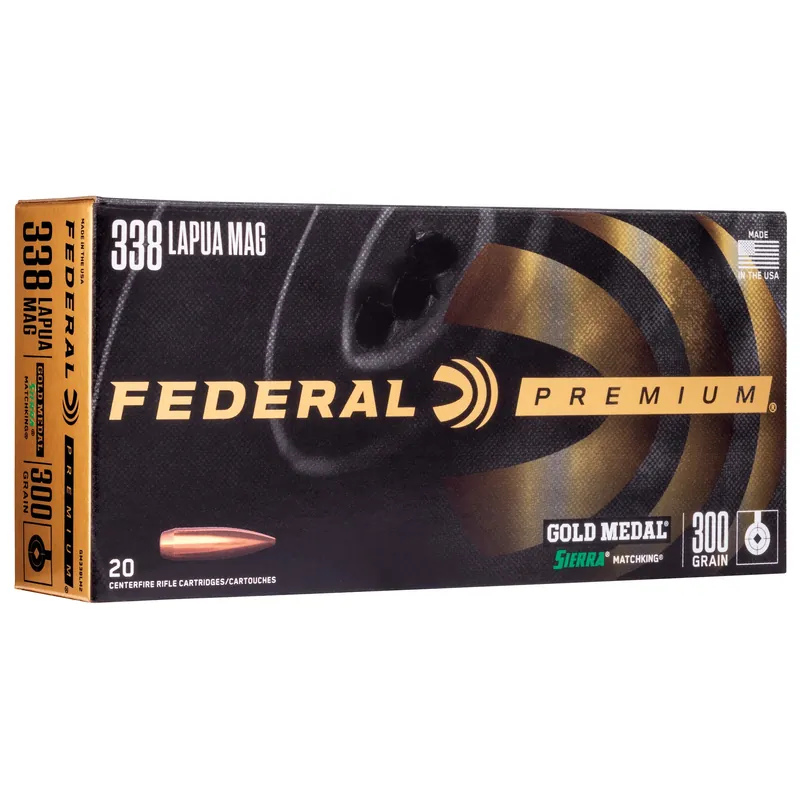 Federal Premium Gold Medal .338 Lapua Magnum 300gr Sierra MatchKing BTHP Ammo 20rd GM338LM2