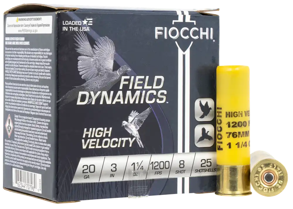 Fiocchi Field Dynamics High Velocity 20 Gauge 3in 1-1/4oz 8 Shot Shotshells 203HV8