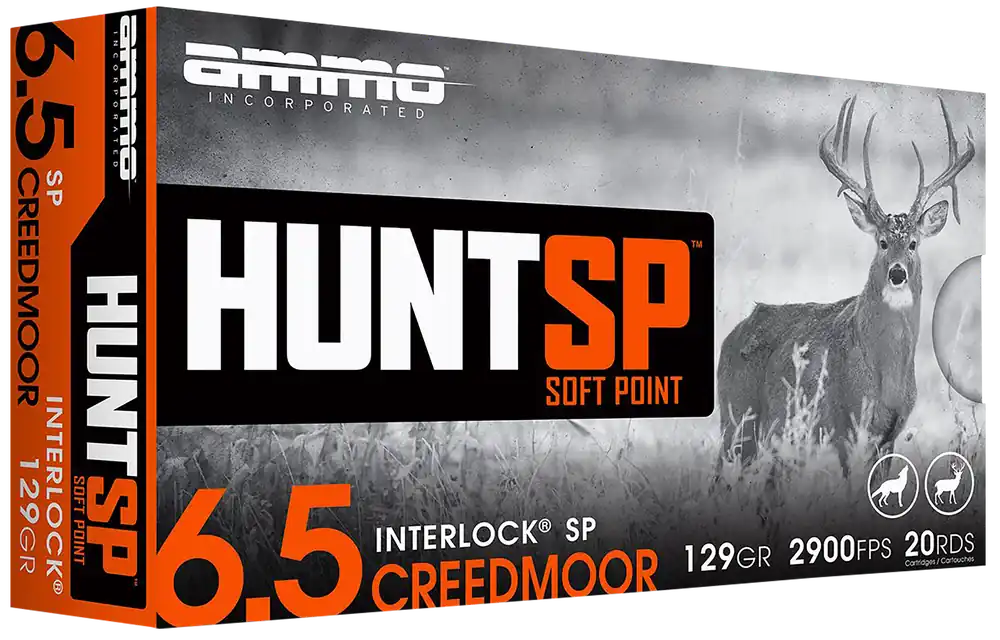 Ammo Inc Hunt InterLock Soft Point 6.5 Creedmoor 129gr Rifle Ammo 20/Box (10/Case) 65CM129SPA20