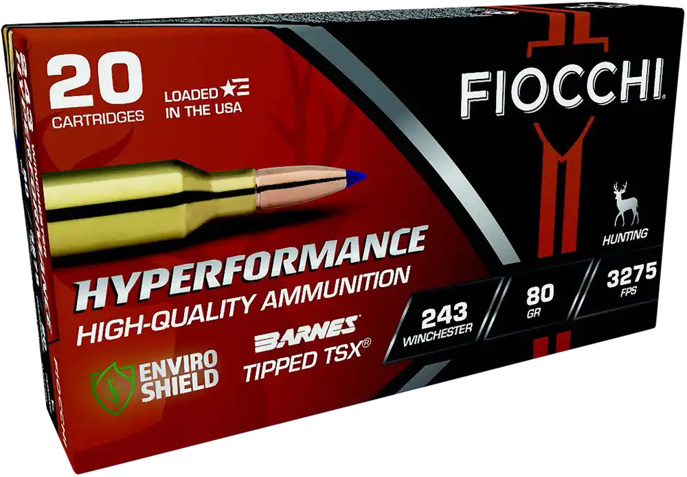 Fiocchi Hyperformance .243 Winchester 80gr Barnes Tipped TSX Lead-Free Hunting Ammo 243TTSX
