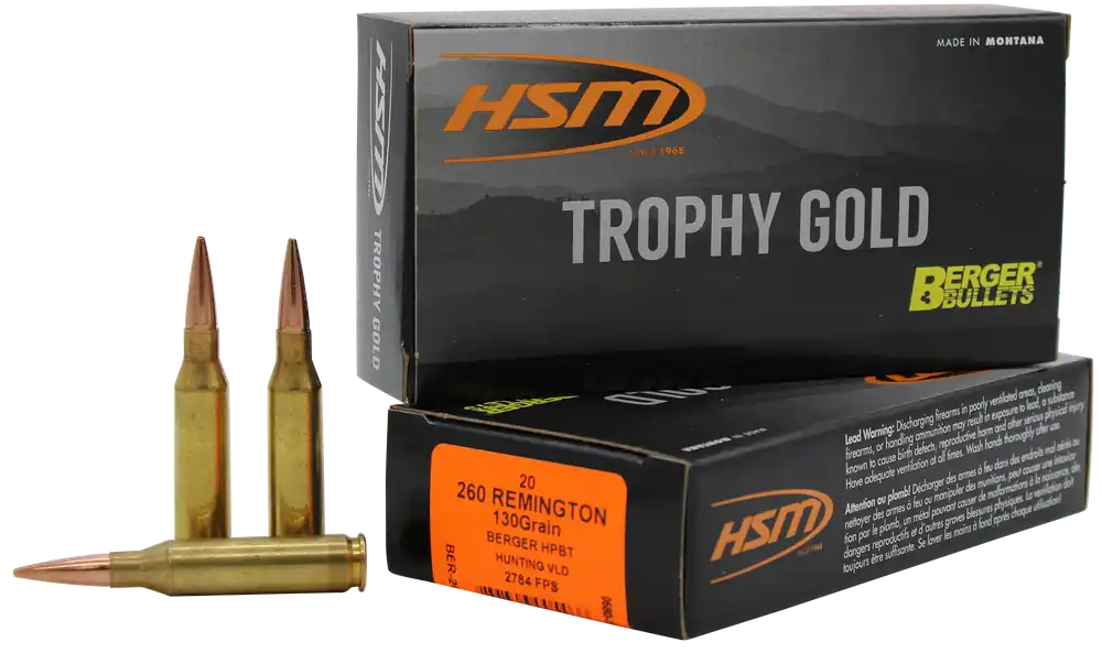 HSM Trophy Gold Extended Range .260 Remington 130gr Berger Hunting VLD Ammo 20/Box 260130VLD