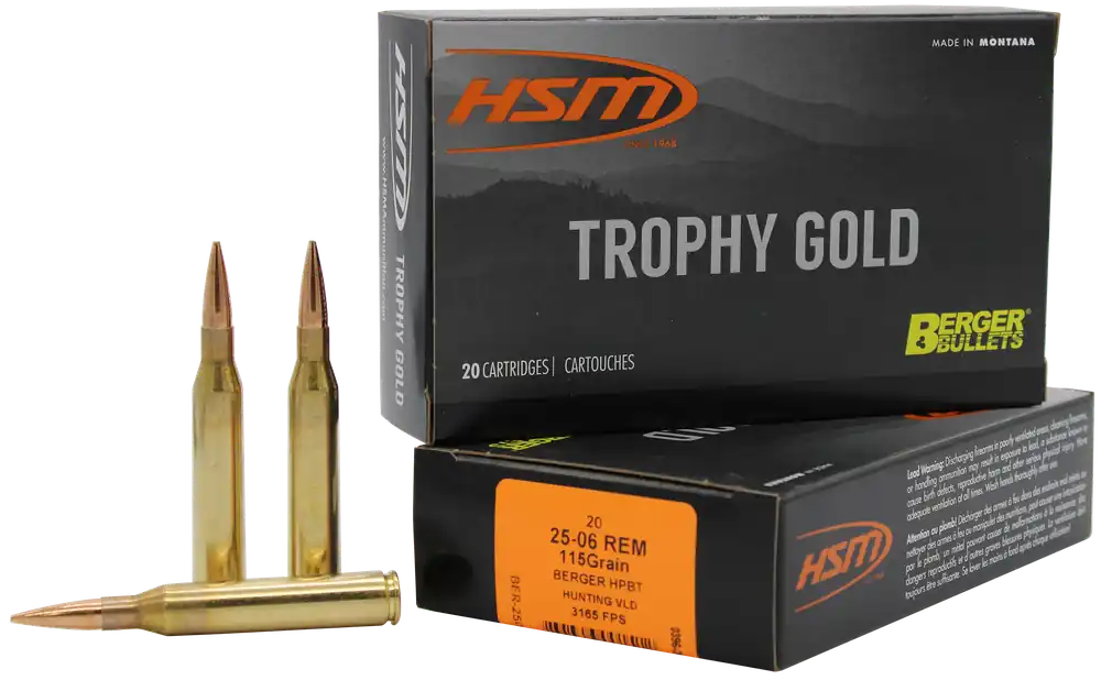 HSM Trophy Gold Extended Range 25-06 Remington 115 Grain Berger Hunting Very Low Drag Ammo 2506115VLD