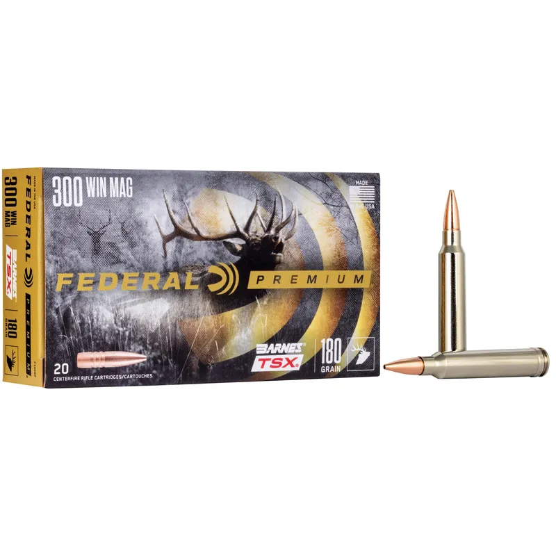 Federal Premium Barnes TSX .300 Winchester Magnum 180 Grain Centerfire Rifle Ammo, 20 Rounds P300WP
