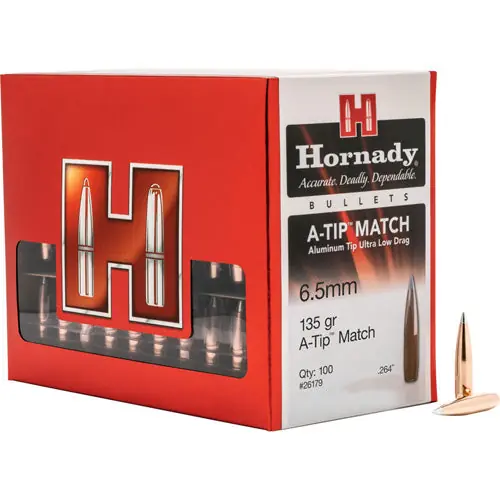 Hornady A-Tip Match Bullets 6.5mm Aluminum Tip Ultra Low Drag, 135 Grain, 100 Count HOR26179