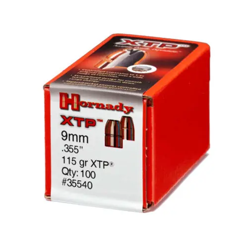 Hornady XTP Extreme Terminal Performance 9mm .355 Hollow Point Bullets, 115 Grain, 100 Count HOR35540