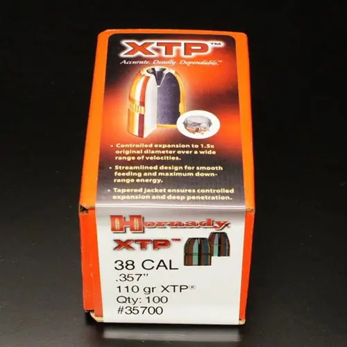 Hornady XTP (Extreme Terminal Performance) Handgun Bullets, .38 Cal .357 Hollow Point 110 Grain, Box of 100 – HOR35700