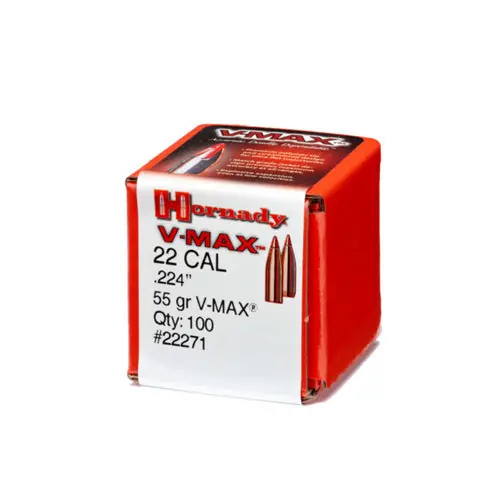 Hornady V-MAX .224 22 Cal 55 Grain Polymer Tip Bullets, Flat Base, 100-Count – HOR22271