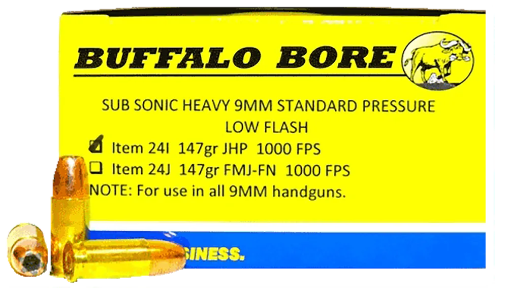 Buffalo Bore Subsonic Strictly Business 9mm Luger 147gr JHP Ammo 20 Rounds Box 24I20