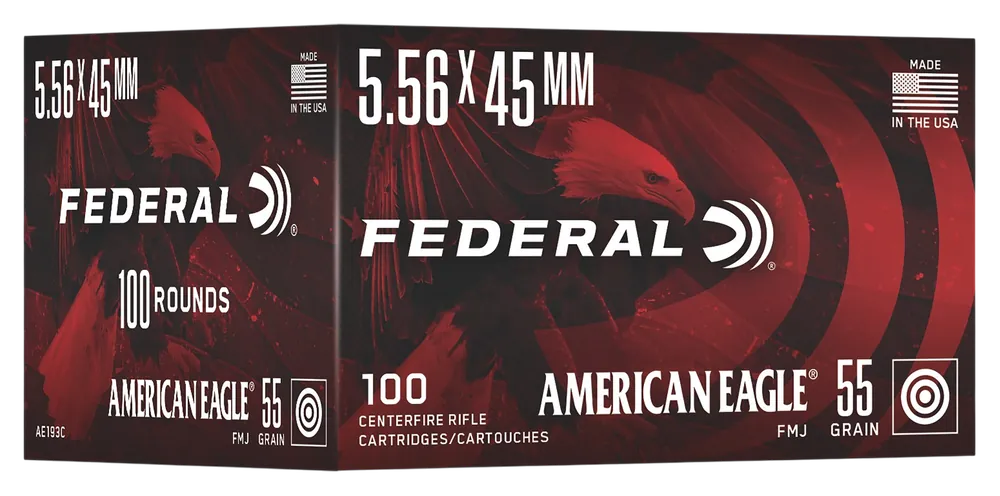 Federal American Eagle 5.56x45mm NATO 55gr Full Metal Jacket Rifle Ammo, 100 Rounds/Box AE193C