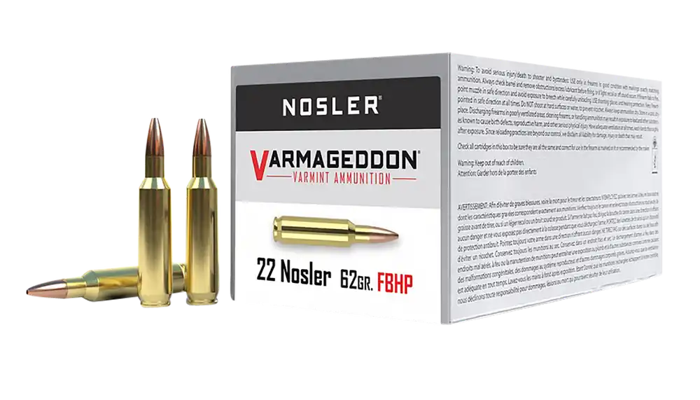 Nosler Varmageddon .22 Nosler 62gr Flat Base Hollow Point Rifle Ammo, 50-Round Box 65180
