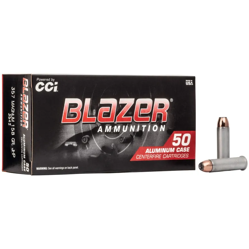 Blazer Ammunition .357 Magnum 158 Grain Jacketed Hollow Point Aluminum Case Ammo, 50 Rounds 3542